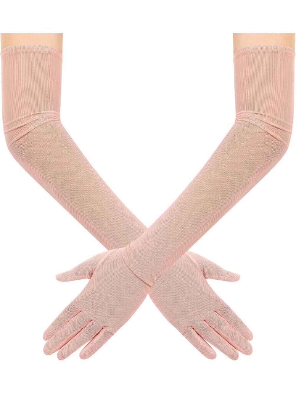 Women's Blush Long Mesh Tulle Sheer 1920's Halloween Costume Opera Party Gloves